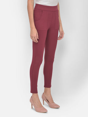 Maroon Roma Jeggings With Pocket