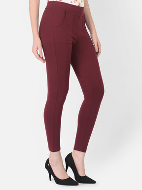 Wine Roma Jeggings With Pocket