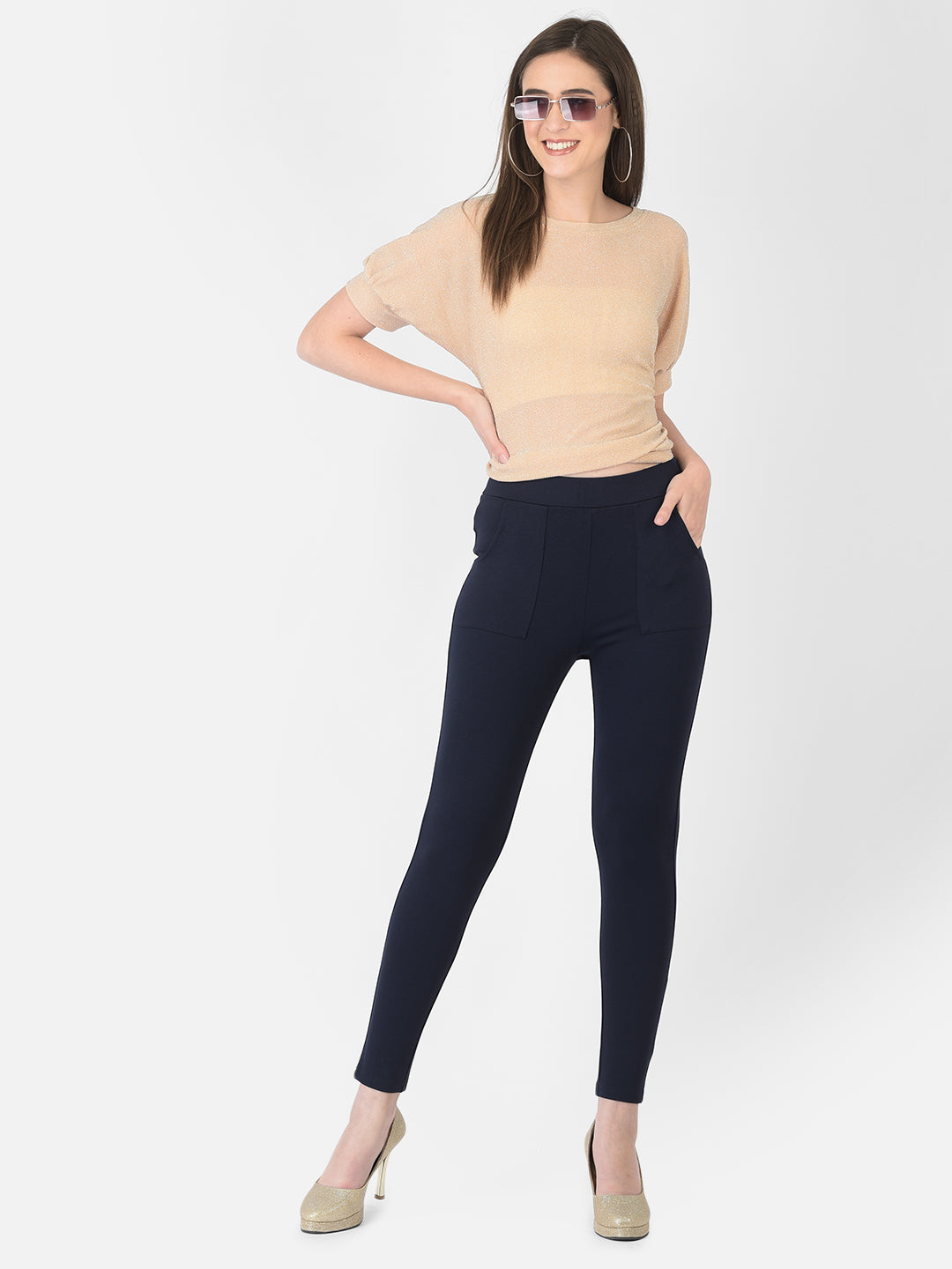Blue Navy Roma Jeggings With Pocket