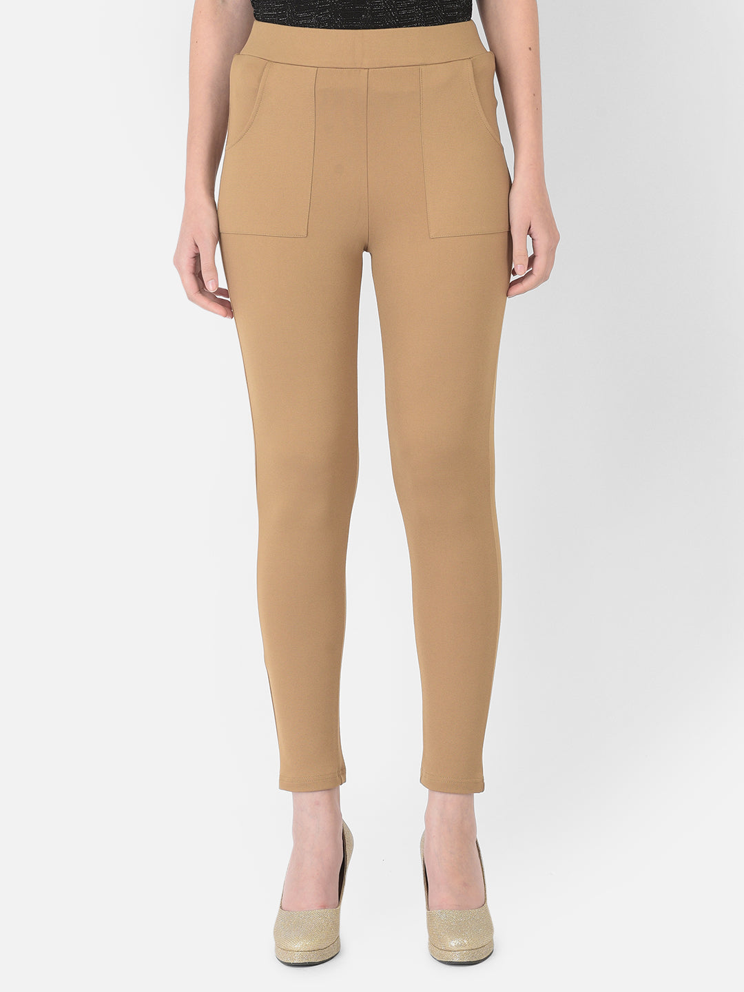 Beige Roma Jeggings With Pocket
