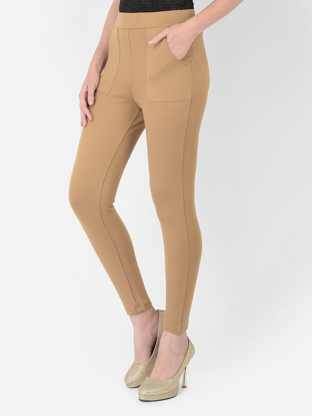 Beige Roma Jeggings With Pocket