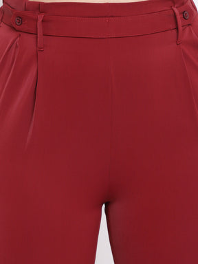 Maroon Straight Pant With Belt