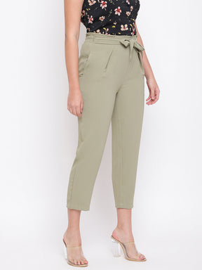 Green Straight Pant With Belt