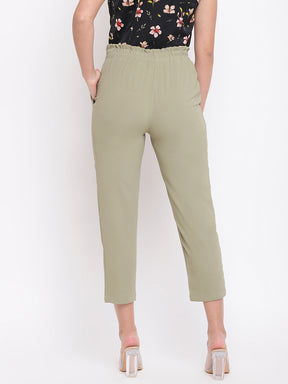 Green Straight Pant With Belt