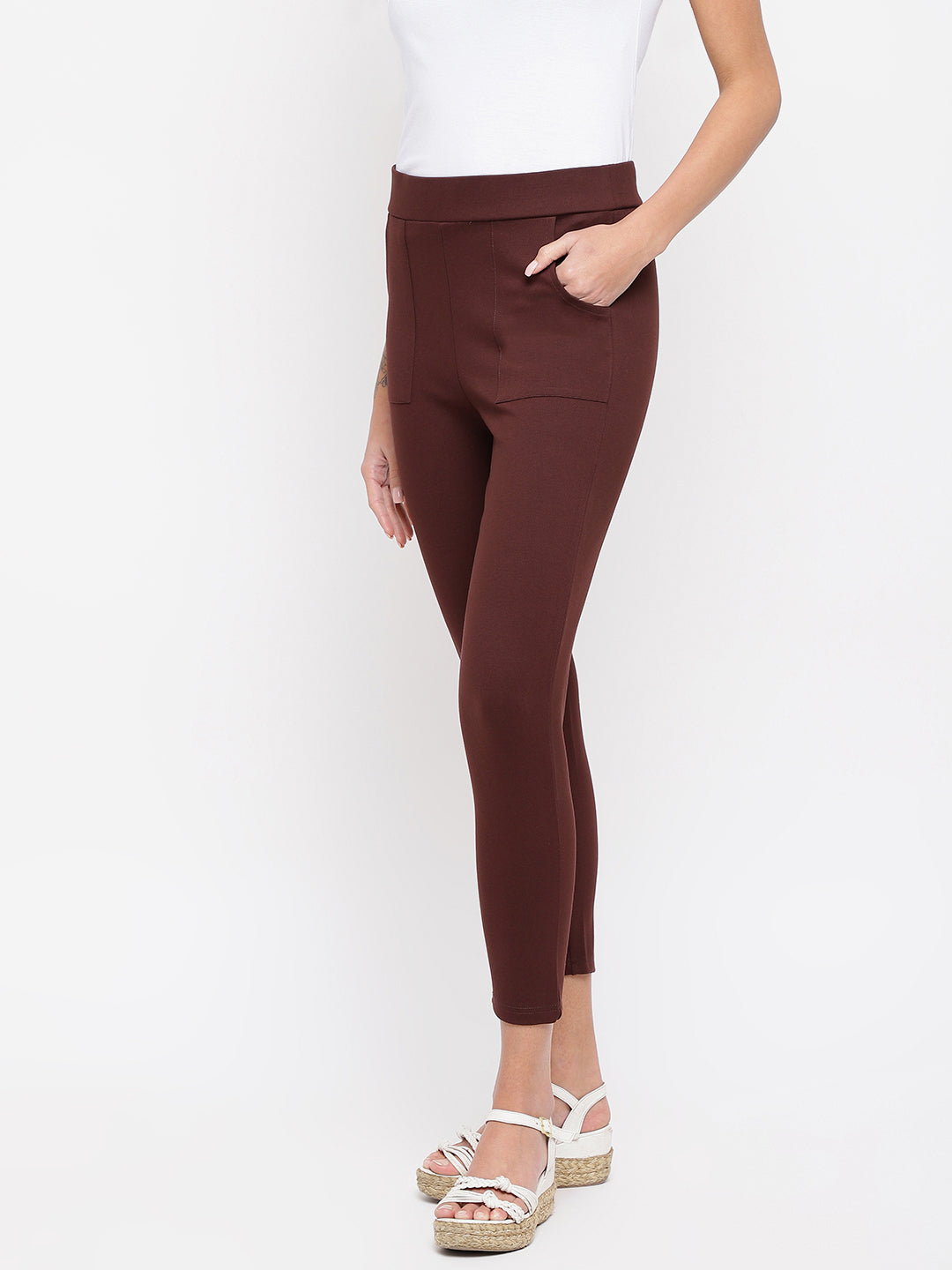 Brown Roma Jeggings With Pocket