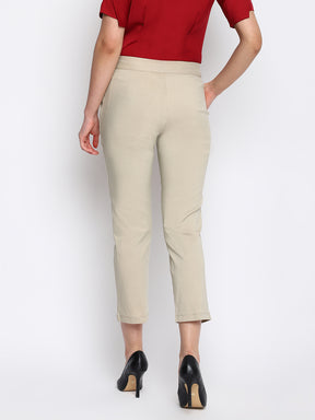 Beige Solid Straight Pant