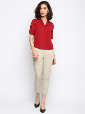 Beige Solid Straight Pant