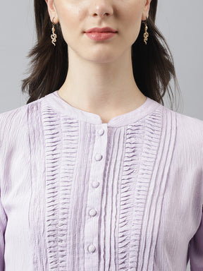 Lavender Top With Bell Sleeves & Detailed Neckline