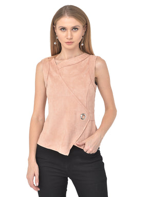 Pink Sleeveless Suede Top