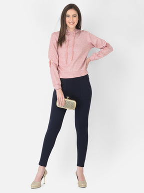 Pink Full Sleeve Solid Knit Top