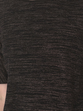 Black Half Sleeve Top With Yarns Dyed