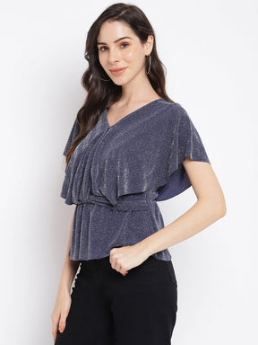 Blue Half Sleeve Knitted Top