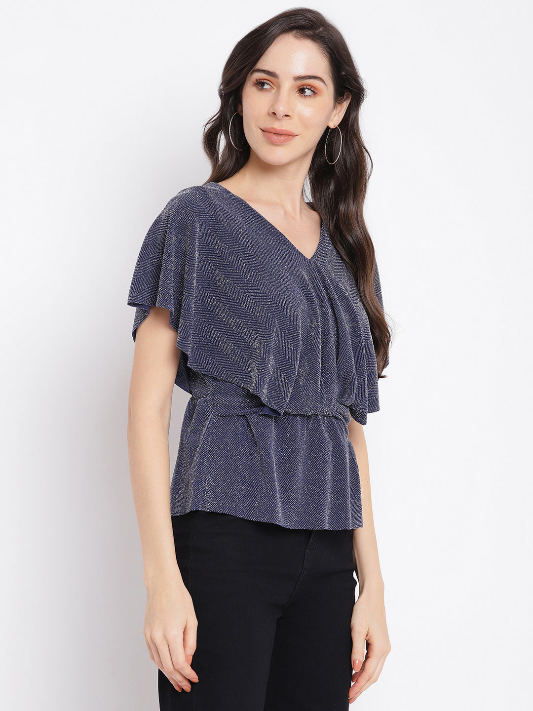 Blue Half Sleeve Knitted Top