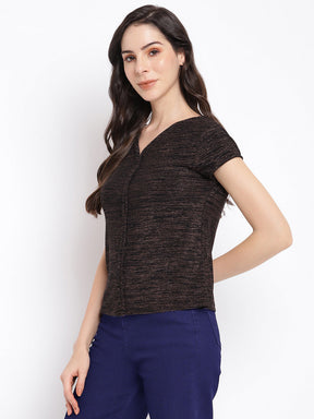 Black Cap Sleeve Knit Top