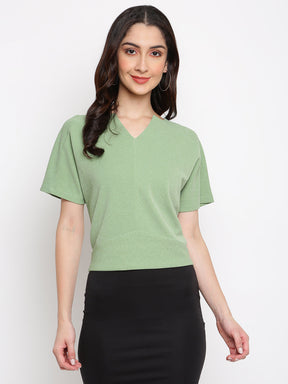 Green Half Sleeve Knit Top