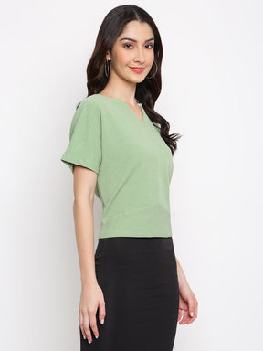 Green Half Sleeve Knit Top