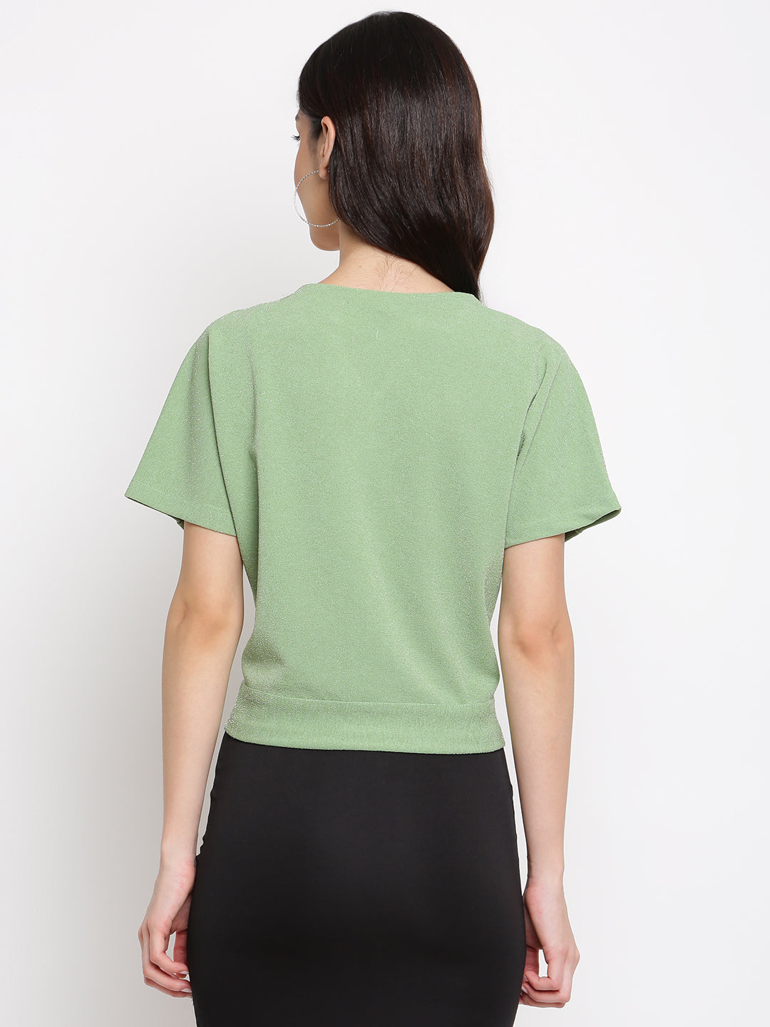 Green Half Sleeve Knit Top