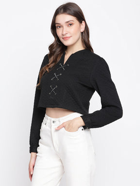 Black Full Sleeve Crop Top