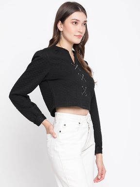 Black Full Sleeve Crop Top