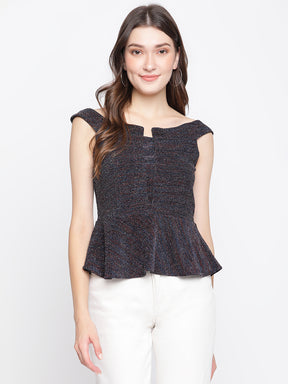 Blue Yarn Dyed Knit Top With Sleeveless