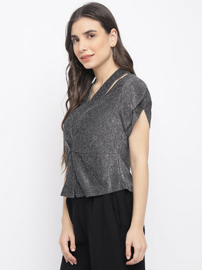 Black Half Sleeve Top With Knit