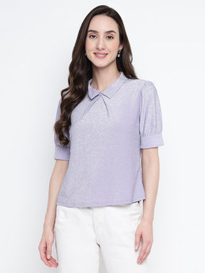 Lavender Half Sleeve Solid Top Knit Top