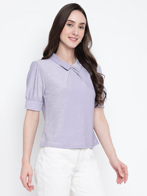 Lavender Half Sleeve Solid Top Knit Top