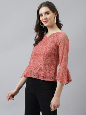 Rose V Neck Top With Bell Sleeves