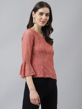Rose V Neck Top With Bell Sleeves